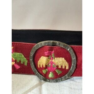 Vintage Red embroidered Thunderbird Indian Eagle belt with hand, hammered buckle